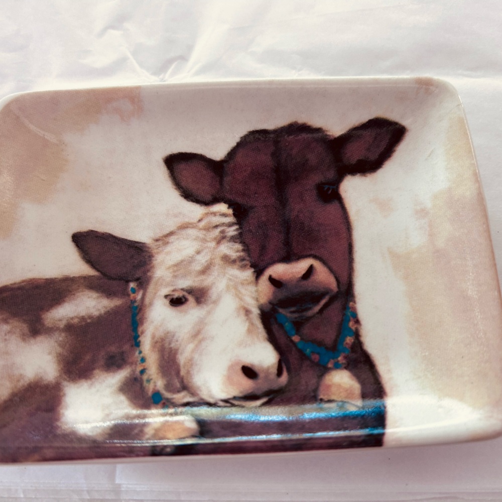 Farmhouse Cow Trinket Tray in Brown and Cream